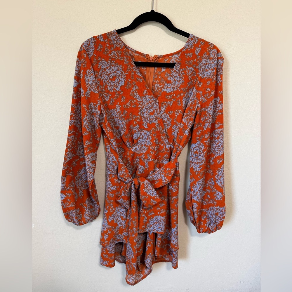 Women's Romper Floral Print V Neck Baggy Sleeve Waist Tie Ruffle Short